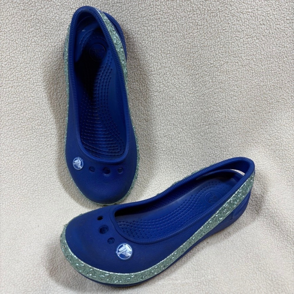 Crocs Kids Genna II Sparkle Glitter Band Flats Size C10 Glitter Hearts Slip On